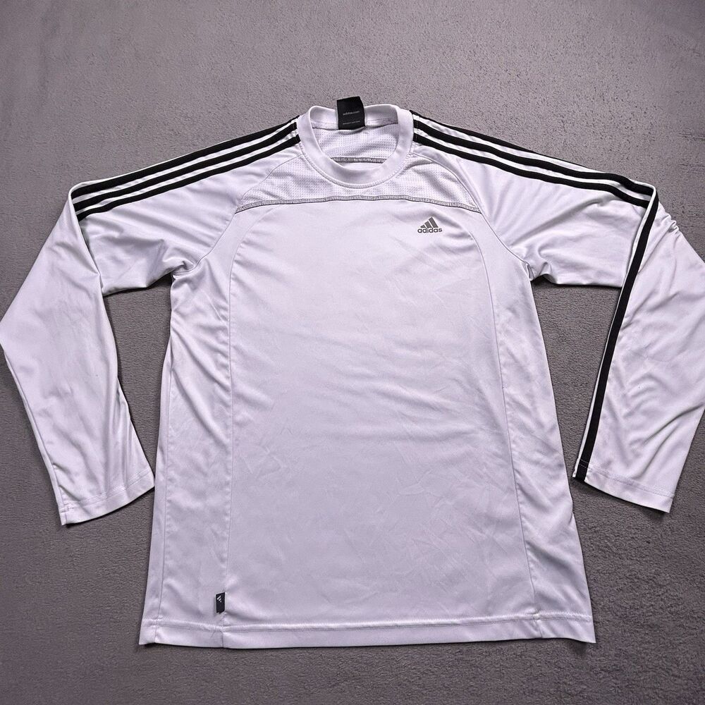 Y2K Adidas Long Sleeve Athletic Shirt Mens M White 3-Stripe Blokecore Athleisure